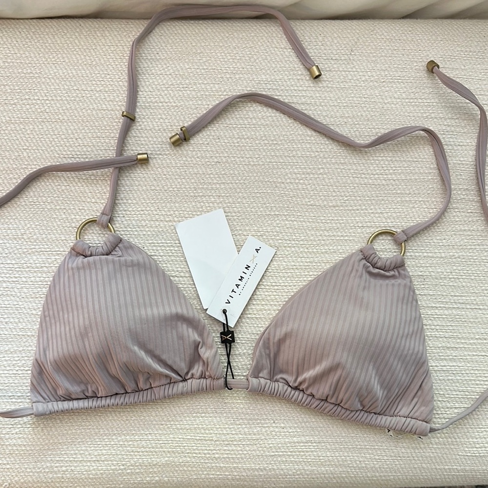 Vitamin A Taupe Ribbed Bikini Top NWT